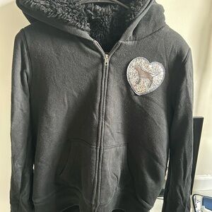 PINK Victoria's Secret Black Hoodie with Glitter Heart